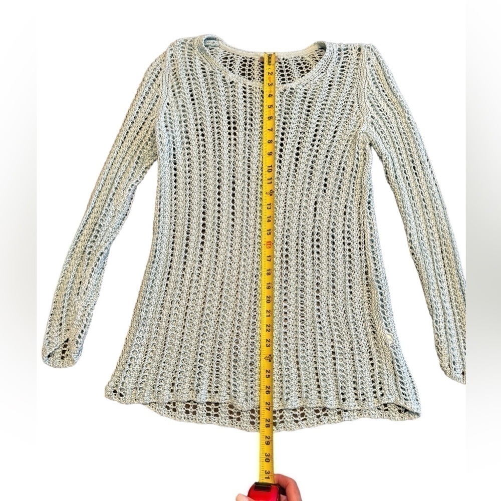 J. Jill Crocheted Linen Sweater Seafoam Green Pullover Womens Size Medium - Picture 6 of 11